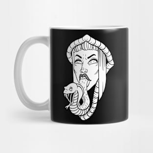 Gothic Black White Snake Tongue Woman Illustration Mug